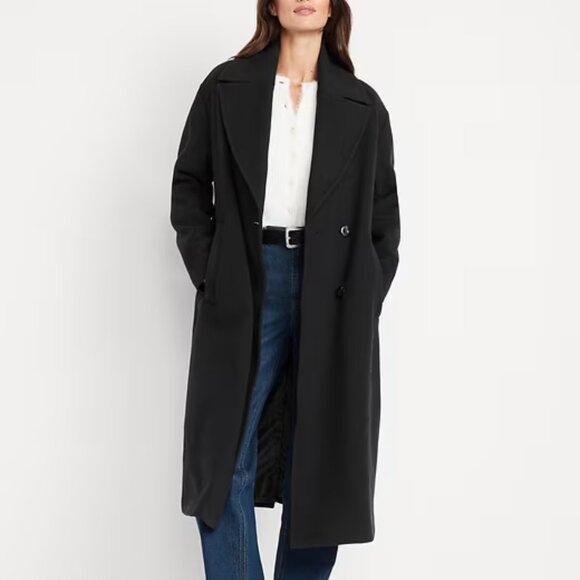 Old Navy Jackets & Blazers - OLD NAVY Oversized Twill Overcoat Black Size XXL Womens Double Breasted Coat NWT
